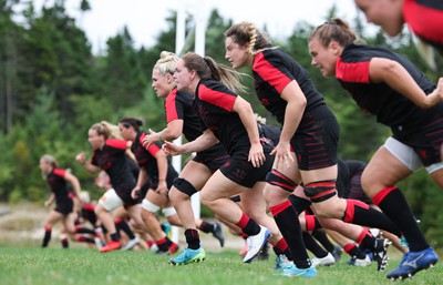 230822 - Wales Women Rugby Training Session - Wales’ players warm down during a training session against Canada ahead of their match this weekend