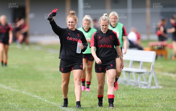 230822 - Wales Women Rugby Training Session - Wales’ Niamh Terry and Meg Webb during a training session against the Canadian Women’s rugby squad near Halifax