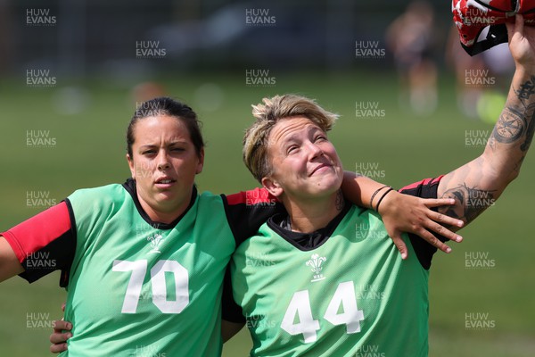 230822 - Wales Women Rugby Training Session - Wales’ Sioned Harries and Donna Rose during a training session against the Canadian Women’s rugby squad near Halifax