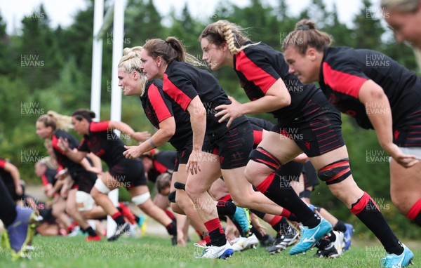 230822 - Wales Women Rugby Training Session - Wales’ players warm down during a training session against Canada ahead of their match this weekend