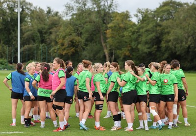 230926 Wales Women Rugby Training Session - The Wales Womens squad during a training session ahead of the WXV match against the USA