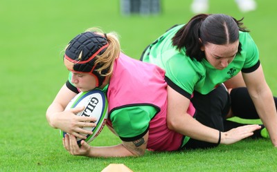 230926 Wales Women Rugby Training Session - Bethan Lewis and Sian Jones during a training session ahead of the WXV match against the USA
