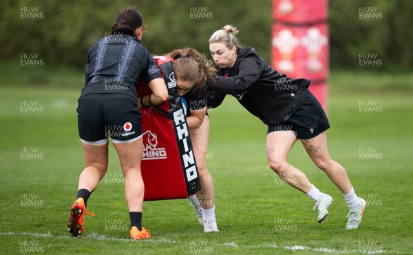 240425 - Wales Women Training Session - Lisa Neumann of Wales and Keira Bevan of Wales during a training session ahead of Wales’ final Guinness Women’s Six Nations match against Italy