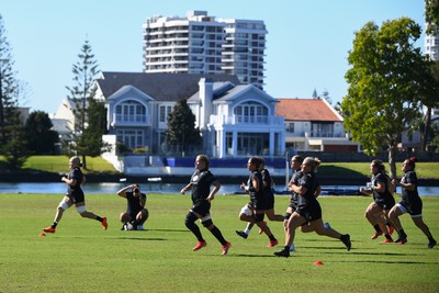 240725 - Wales Women Rugby Training at The Southport School, Southport - Players in action during a Wales Womens Rugby training session ahead of their first tour match against Australia