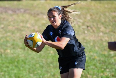 240725 - Wales Women Rugby Training at The Southport School, Southport - Kayleigh Powell during a Wales Womens Rugby training session ahead of their first tour match against Australia
