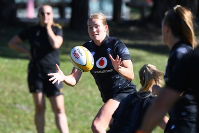 240725 - Wales Women Rugby Training at The Southport School, Southport - Carys Cox during a Wales Womens Rugby training session ahead of their first tour match against Australia