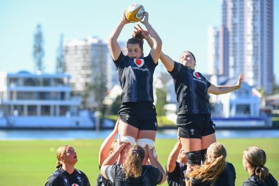 240725 - Wales Women Rugby Training at The Southport School, Southport - Kate Williams and Gwen Crabb during a Wales Womens Rugby training session ahead of their first tour match against Australia