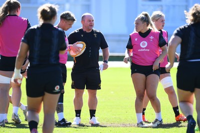 240725 - Wales Women Rugby Training at The Southport School, Southport - Sean Lynn, Wales Women head coach during a Wales Womens Rugby training session ahead of their first tour match against Australia