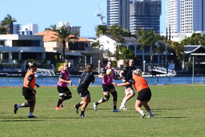 240725 - Wales Women Rugby Training at The Southport School, Southport - A general view of training during a Wales Womens Rugby training session ahead of their first tour match against Australia