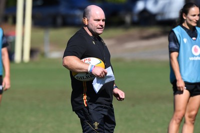 240725 - Wales Women Rugby Training at The Southport School, Southport - Sean Lynn, Wales Women head coach during a Wales Womens Rugby training session ahead of their first tour match against Australia