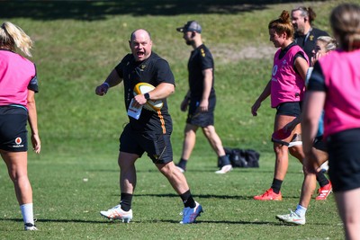 240725 - Wales Women Rugby Training at The Southport School, Southport - Sean Lynn, Wales Women head coach during a Wales Womens Rugby training session ahead of their first tour match against Australia