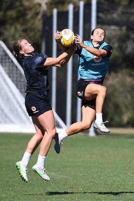 240725 - Wales Women Rugby Training at The Southport School, Southport - Carys Cox and Jasmine Joyce during a Wales Womens Rugby training session ahead of their first tour match against Australia