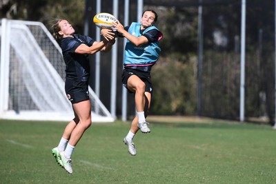 240725 - Wales Women Rugby Training at The Southport School, Southport - Carys Cox and Jasmine Joyce during a Wales Womens Rugby training session ahead of their first tour match against Australia