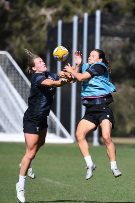 240725 - Wales Women Rugby Training at The Southport School, Southport - Carys Cox and Jasmine Joyce during a Wales Womens Rugby training session ahead of their first tour match against Australia