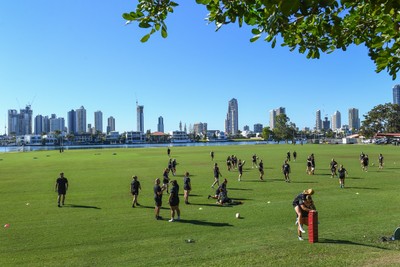 240725 - Wales Women Rugby Training at The Southport School, Southport - A general view of the Wales Womens Rugby training session at The Southport School ahead of their first tour match against Australia