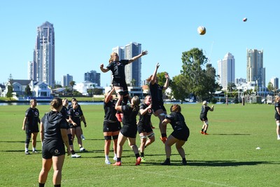 240725 - Wales Women Rugby Training at The Southport School, Southport - A general view of the Wales Womens Rugby training session at The Southport School ahead of their first tour match against Australia