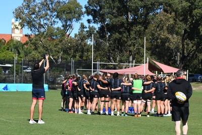 240725 - Wales Women Rugby Training at The Southport School, Southport - A general view of the Wales Womens Rugby training session at The Southport School ahead of their first tour match against Australia