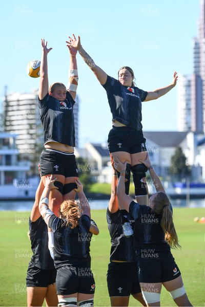 240725 - Wales Women Rugby Training at The Southport School, Southport - Tilly Vucaj and Gwen Crabb during a Wales Womens Rugby training session ahead of their first tour match against Australia