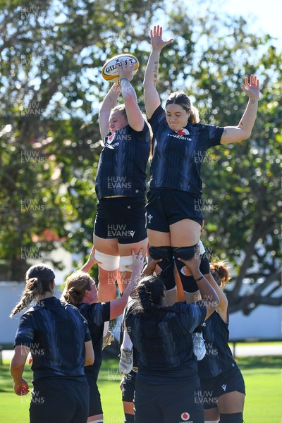 240725 - Wales Women Rugby Training at The Southport School, Southport - Alaw Pyrs and Gwen Crabb during a Wales Womens Rugby training session ahead of their first tour match against Australia