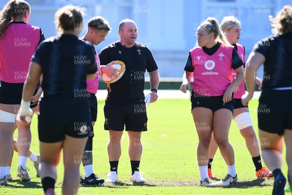 240725 - Wales Women Rugby Training at The Southport School, Southport - Sean Lynn, Wales Women head coach during a Wales Womens Rugby training session ahead of their first tour match against Australia
