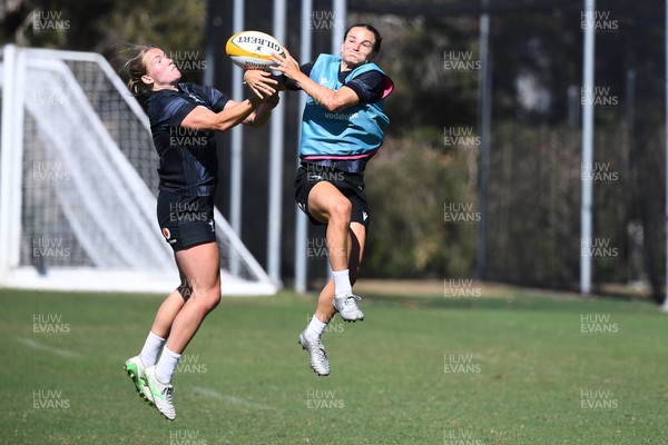 240725 - Wales Women Rugby Training at The Southport School, Southport - Carys Cox and Jasmine Joyce during a Wales Womens Rugby training session ahead of their first tour match against Australia