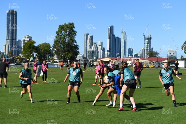 240725 - Wales Women Rugby Training at The Southport School, Southport - A general view of the Wales Womens Rugby training session at The Southport School ahead of their first tour match against Australia