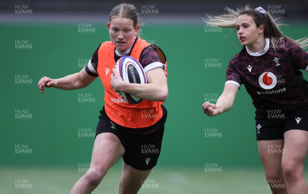 250324 - Wales Women Rugby Training Session  - Carys Cox during training session ahead of the Guinness Women’s 6 Nations match against England