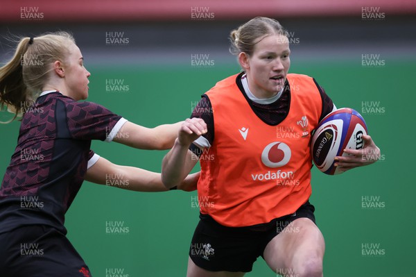 250324 - Wales Women Rugby Training Session  - Carys Cox during training session ahead of the Guinness Women’s 6 Nations match against England