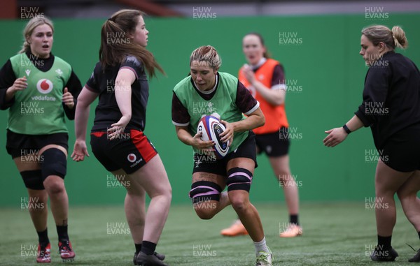 250324 - Wales Women Rugby Training Session  - Georgia Evans during training session ahead of the Guinness Women’s 6 Nations match against England