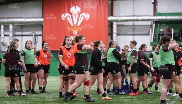 250324 - Wales Women Rugby Training Session  - The Wales team during training session ahead of the Guinness Women’s 6 Nations match against England