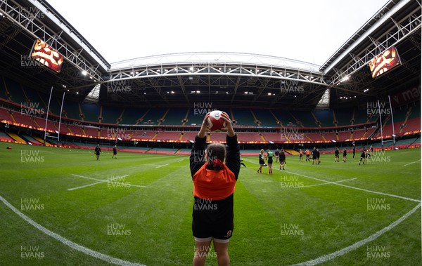 230424 - Wales Women Rugby Training Session - Carys Phillips during a training session at the Principality Stadium ahead of Wales’ Guinness Women’s 6 Nations match against Italy