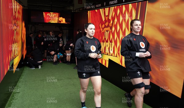 230424 - Wales Women Rugby Training Session - Sian Jones and Kate Williams during a training session at the Principality Stadium ahead of Wales’ Guinness Women’s 6 Nations match against Italy