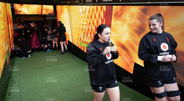 230424 - Wales Women Rugby Training Session - Sian Jones and Kate Williams during a training session at the Principality Stadium ahead of Wales’ Guinness Women’s 6 Nations match against Italy