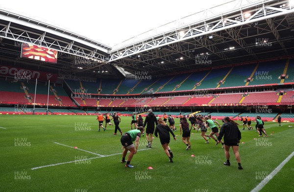 230424 - Wales Women Rugby Training Session - The Wales Women squad during a training session at the Principality Stadium ahead of Wales’ Guinness Women’s 6 Nations match against Italy