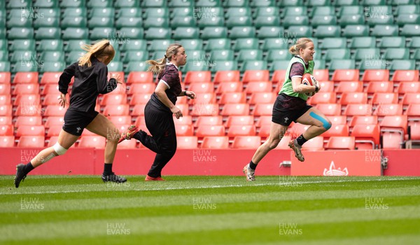 230424 - Wales Women Rugby Training Session - Carys Cox during a training session at the Principality Stadium ahead of Wales’ Guinness Women’s 6 Nations match against Italy