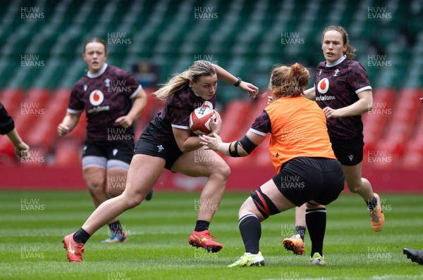 230424 - Wales Women Rugby Training Session - Amelia Tutt during a training session at the Principality Stadium ahead of Wales’ Guinness Women’s 6 Nations match against Italy