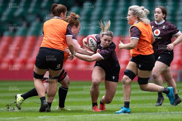 230424 - Wales Women Rugby Training Session - Amelia Tutt during a training session at the Principality Stadium ahead of Wales’ Guinness Women’s 6 Nations match against Italy