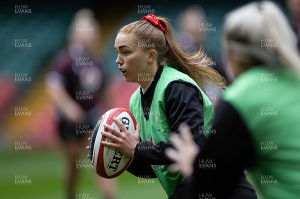 230424 - Wales Women Rugby Training Session - Niamh Terry during a training session at the Principality Stadium ahead of Wales’ Guinness Women’s 6 Nations match against Italy
