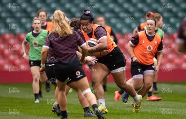 230424 - Wales Women Rugby Training Session - Sisilia Tuipulotu during a training session at the Principality Stadium ahead of Wales’ Guinness Women’s 6 Nations match against Italy