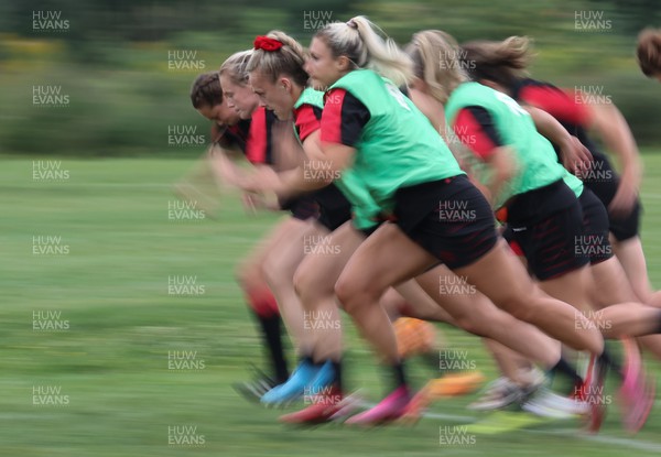 250822 - Wales Women Rugby Training Session - Team members go through sprint sessions during a training session ahead of the match against Canada