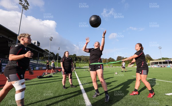 250923 - Wales Women Training Camp, North Wales - Donna Rose, Abbey Constable, Cerys Hale and Cana Williams during a units training session at Stadium CSM in north Wales