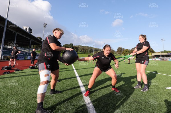 250923 - Wales Women Training Camp, North Wales - Donna Rose, Cana Williams and Cerys Hale during a units training session at Stadium CSM in north Wales