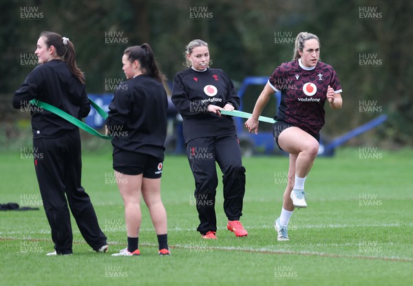260324 - Wales Women Rugby Training Session - Courtney Keight and Amelia Tutt during a training session   ahead of their 6 Nations match against England