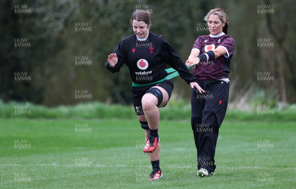 260324 - Wales Women Rugby Training Session - Kate Williams and Georgia Evans during a training session   ahead of their 6 Nations match against England