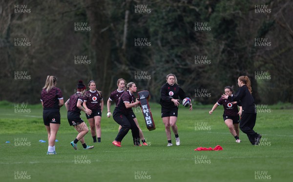 260324 - Wales Women Rugby Training Session - Members of the Wales team during a training session   ahead of their 6 Nations match against England