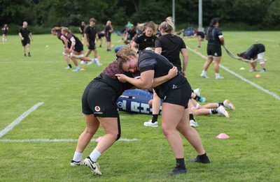 260625  Wales Women Rugby Training Session - Gwenllian Pyrs and Kelsey Jones during training ahead of the Wales matches against Australia