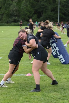 260625  Wales Women Rugby Training Session - Gwenllian Pyrs and Kelsey Jones during training ahead of the Wales matches against Australia