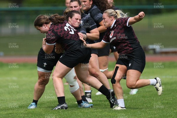 260625  Wales Women Rugby Training Session - Maisie Davies takes on Abbey Constable during training ahead of the Wales matches against Australia