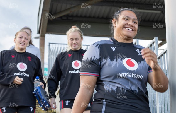 260923 - Wales Women Rugby Training Session - Sisilia Tuipulotu arrives for a training session in at Stadium CSM, north Wales