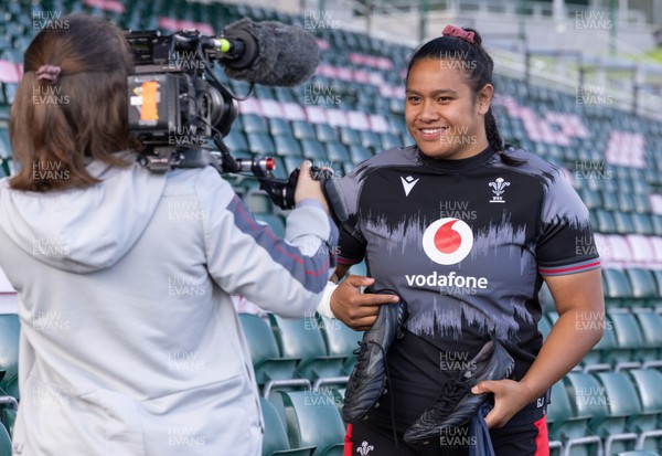 260923 - Wales Women Rugby Training Session - Sisilia Tuipulotu is interviewed ahead of a training session in at Stadium CSM, north Wales